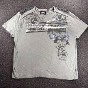 Lions Crest by English Laundry V-Neck Tribal Graphic Tee Gray Mens 2X Grunge Y2K